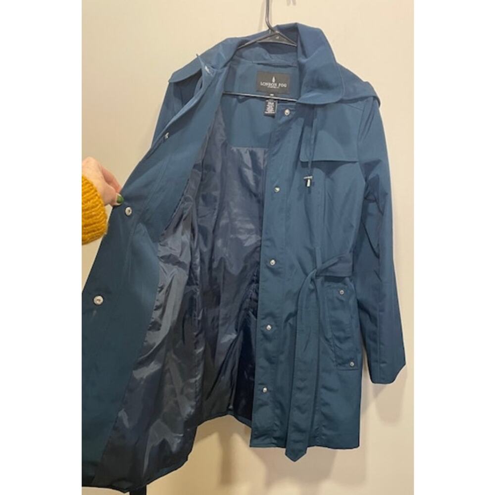 London Fog Women's Water Resistant Single Breasted Trench Coat Dark Teal Sz Med - Picture 4 of 10